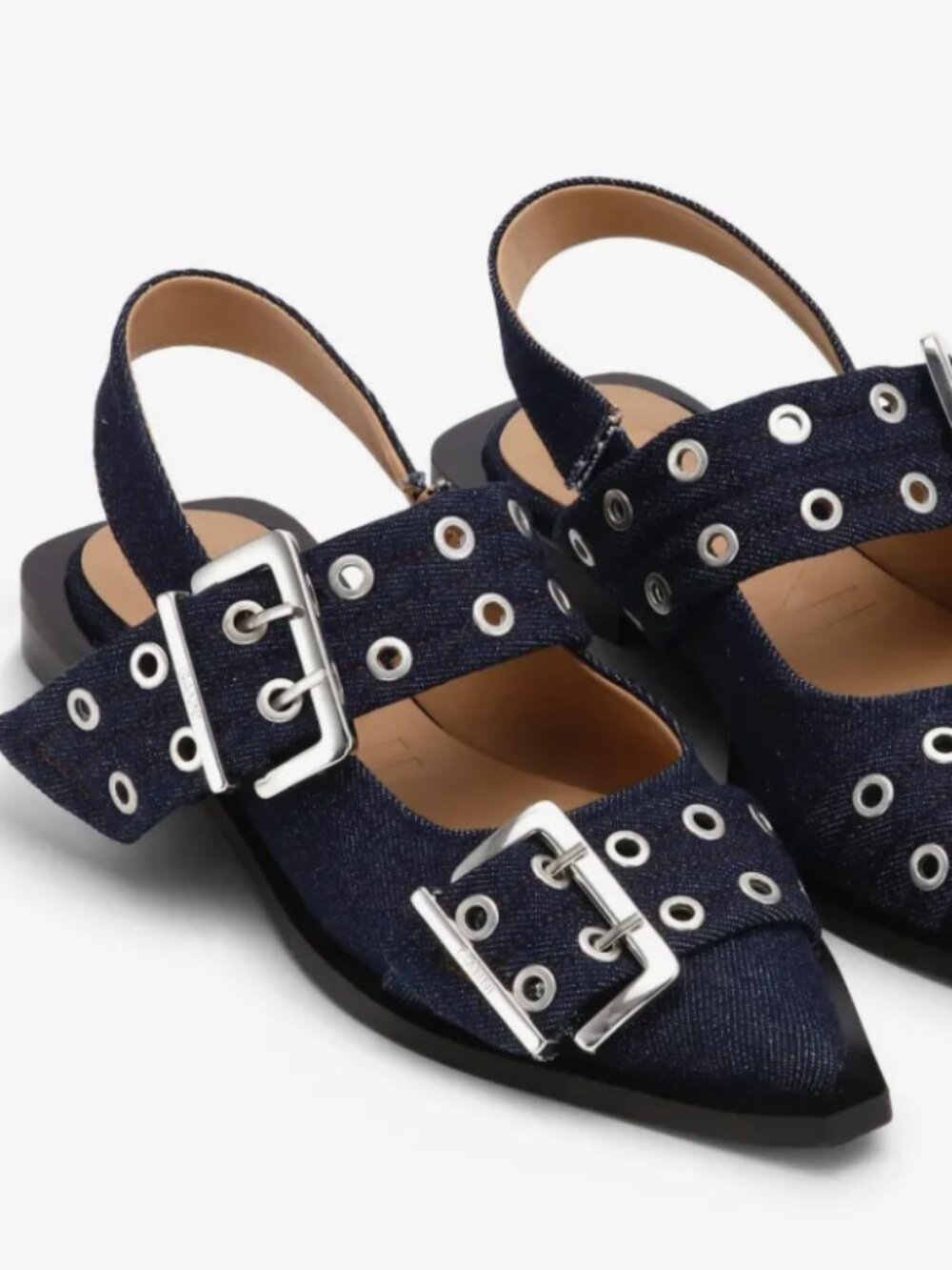 GANNI Buckle denim ballerina flats